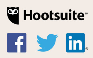 Social media Hootsuite, Facebook, Twitter and LinkedIn logos - Catherine Kelly Public Relations